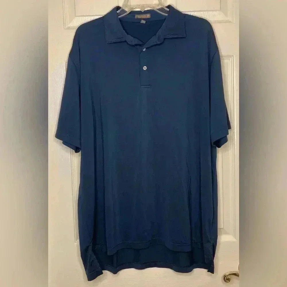 Men PETER MILLAR blue Summer Comfort S/s Stretch Polo Shirt Top Sz XL